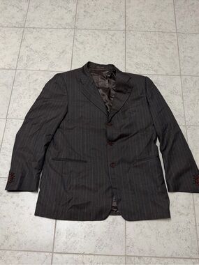 Men's Charcoal Pinstripe Single-Breasted Suit Jacket Eu size 54R Virgin Wool